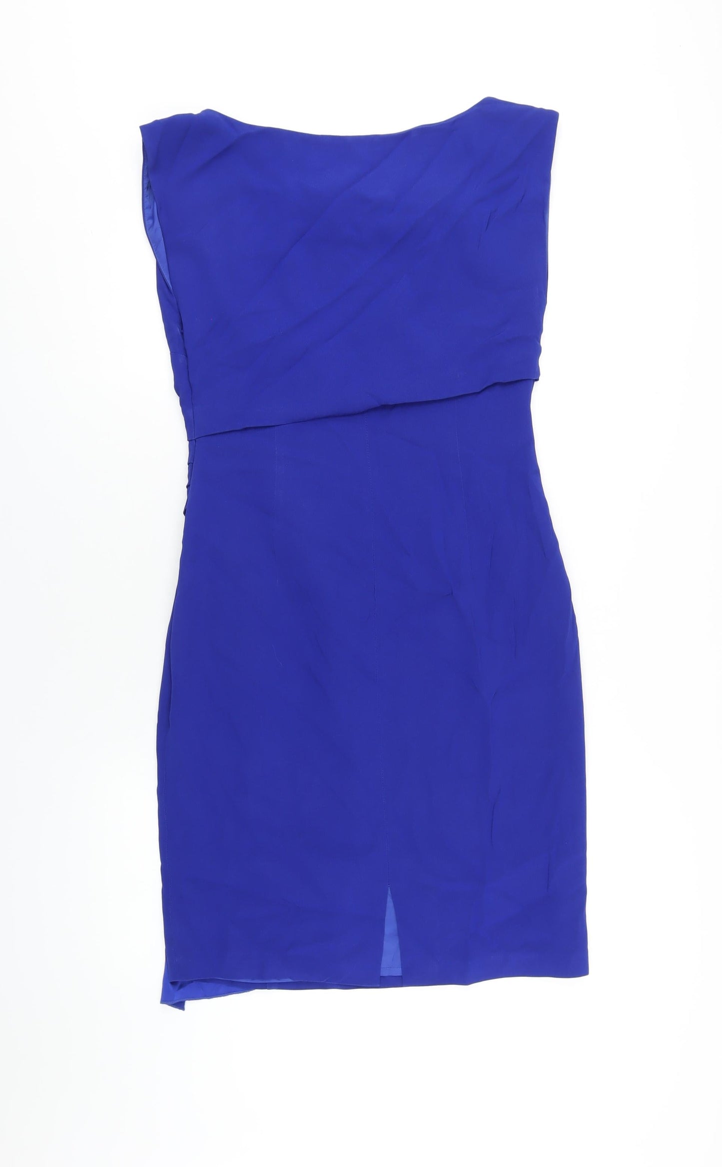 Coast Womens Blue Acetate Pencil Dress Size 12 Round Neck Zip