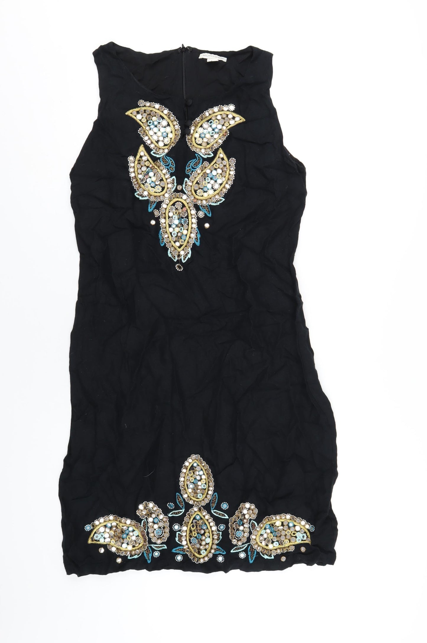 Monsoon Womens Black Viscose Tank Dress Size 12 Round Neck Zip