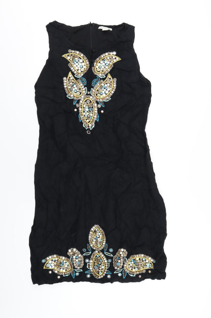 Monsoon Womens Black Viscose Tank Dress Size 12 Round Neck Zip