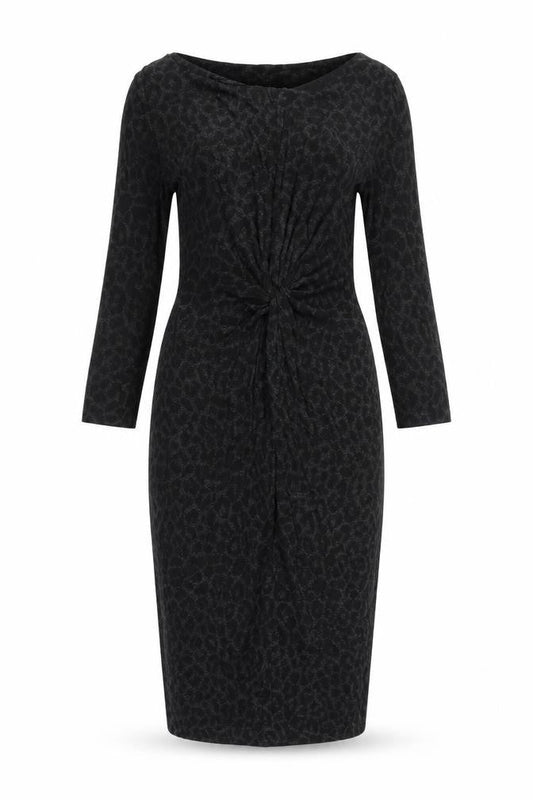 Per Una Womens Black Animal Print Viscose Bodycon Size 10 Boat Neck Pullover - Leopard Print Twist Front