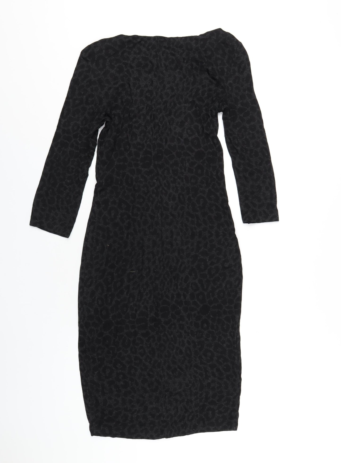 Per Una Womens Black Animal Print Viscose Bodycon Size 10 Boat Neck Pullover - Leopard Print Twist Front