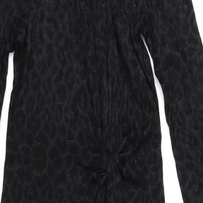Per Una Womens Black Animal Print Viscose Bodycon Size 10 Boat Neck Pullover - Leopard Print Twist Front