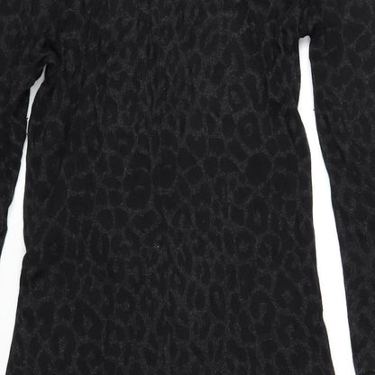 Per Una Womens Black Animal Print Viscose Bodycon Size 10 Boat Neck Pullover - Leopard Print Twist Front