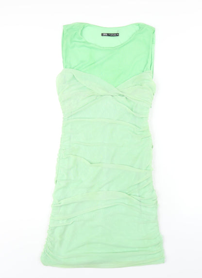 Zara Womens Green Polyester Bodycon Size XL Round Neck Pullover