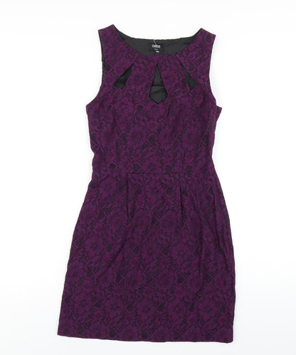 Oasis Womens Purple Polyester A-Line Size 8 Round Neck Zip