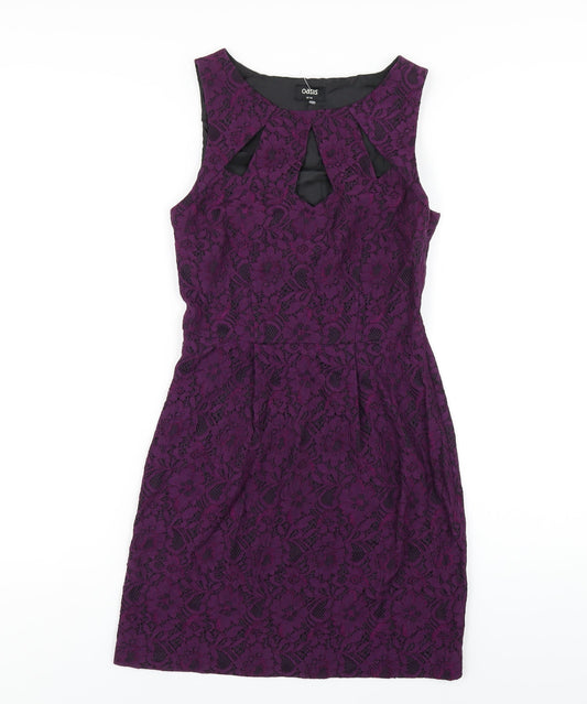 Oasis Womens Purple Polyester A-Line Size 8 Round Neck Zip