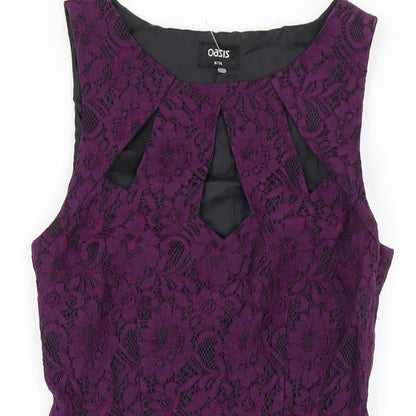 Oasis Womens Purple Polyester A-Line Size 8 Round Neck Zip