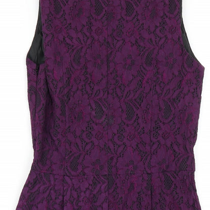 Oasis Womens Purple Polyester A-Line Size 8 Round Neck Zip