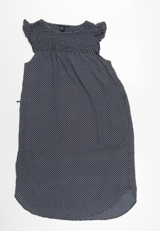 H&M Womens Blue Geometric Polyester A-Line Size 10 Round Neck Pullover