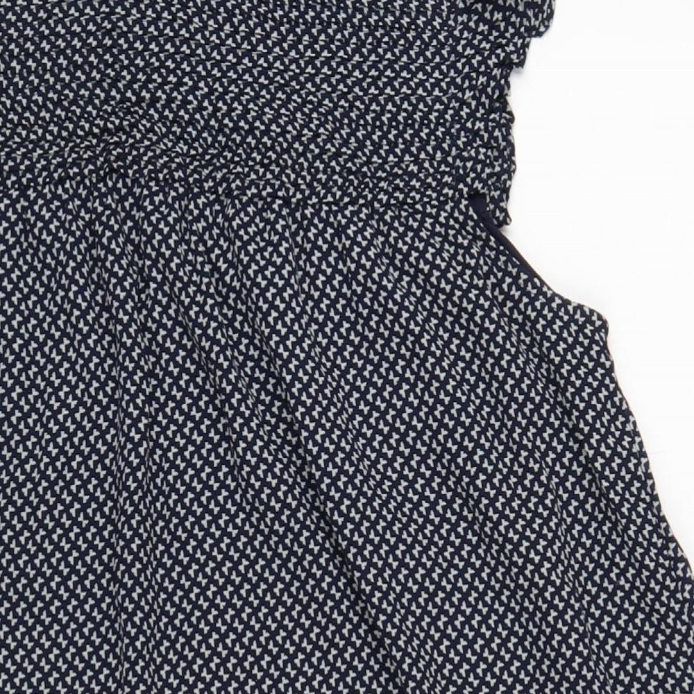 H&M Womens Blue Geometric Polyester A-Line Size 10 Round Neck Pullover