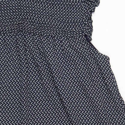 H&M Womens Blue Geometric Polyester A-Line Size 10 Round Neck Pullover