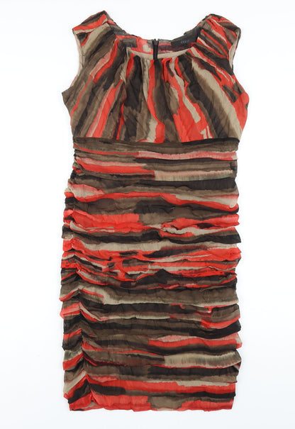 Coast Womens Multicoloured Geometric Polyester Bodycon Size 14 Round Neck Zip