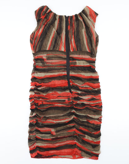 Coast Womens Multicoloured Geometric Polyester Bodycon Size 14 Round Neck Zip