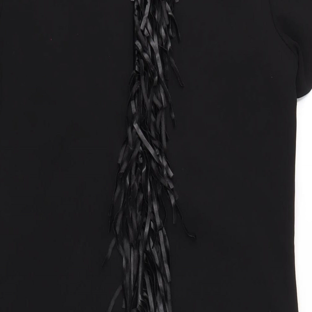 Apart Womens Black Polyester A-Line Size 8 Round Neck Zip - Tassle