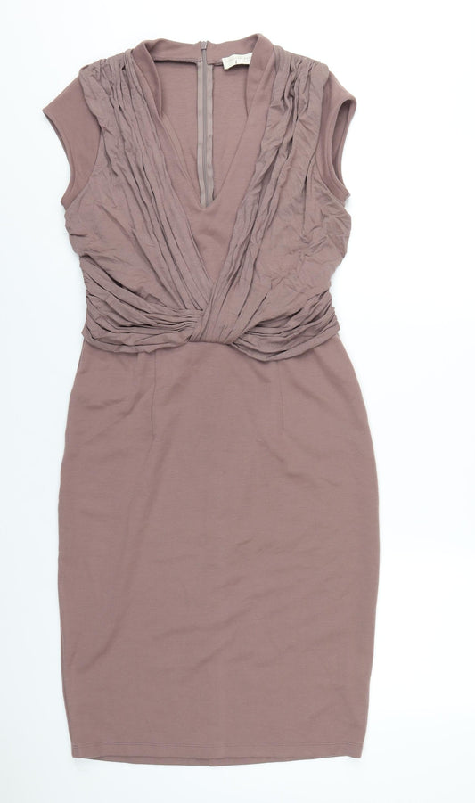 Dorothy Perkins Womens Purple Polyester Bodycon Size 14 V-Neck Zip