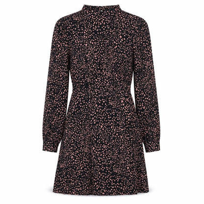 New Look Womens Black Geometric Viscose A-Line Size 8 Mock Neck Button