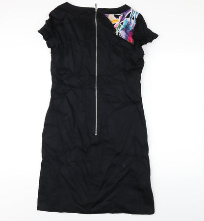ESCADA Womens Multicoloured Geometric Cotton A-Line Size 12 Round Neck Zip