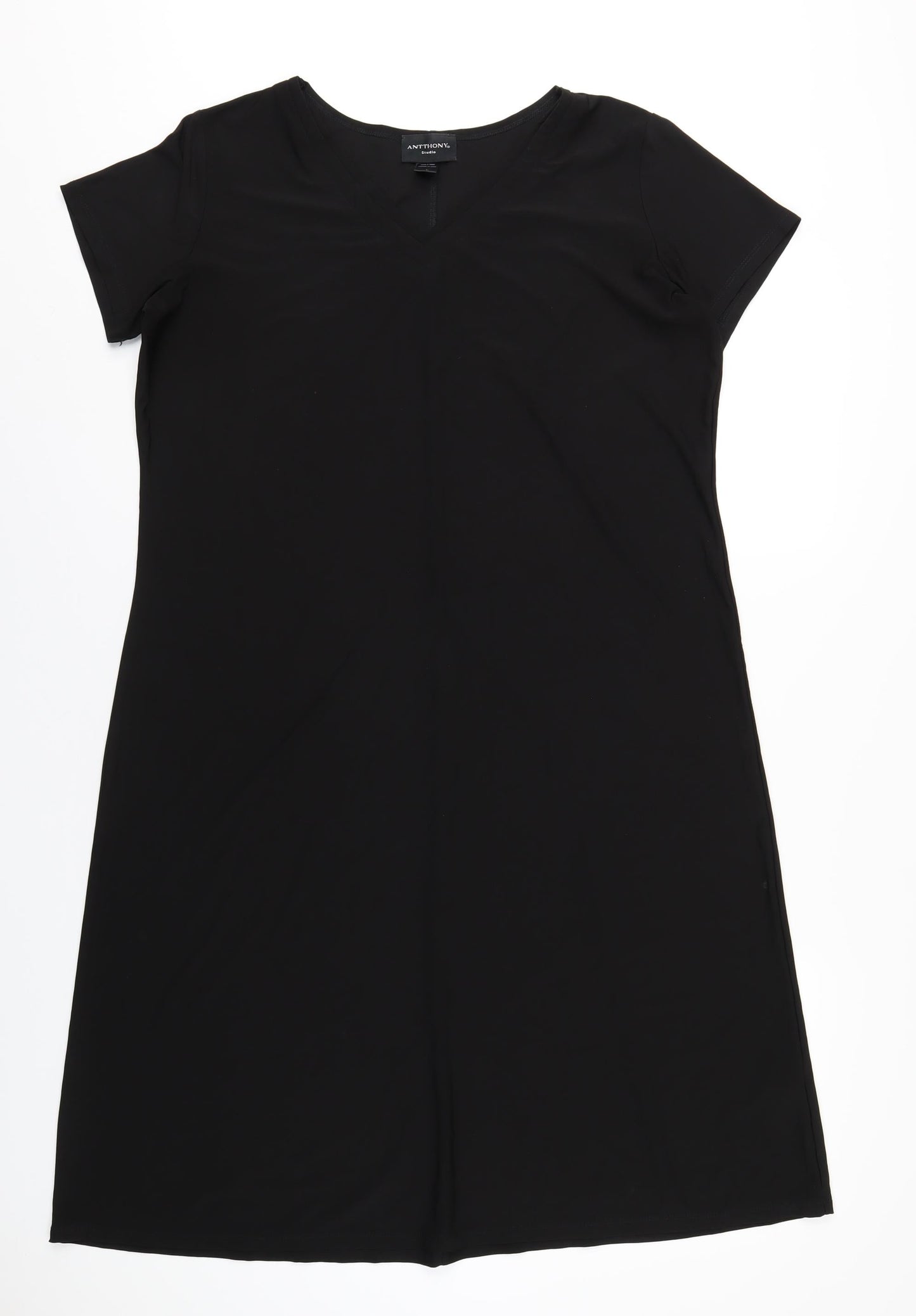 Antthony Womens Black Polyester T-Shirt Dress Size L V-Neck Pullover