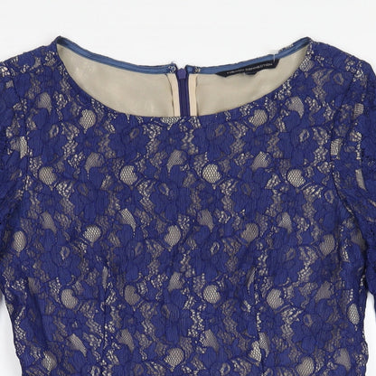 French Connection Womens Blue Polyamide A-Line Size 12 Round Neck Zip