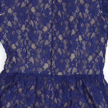 French Connection Womens Blue Polyamide A-Line Size 12 Round Neck Zip