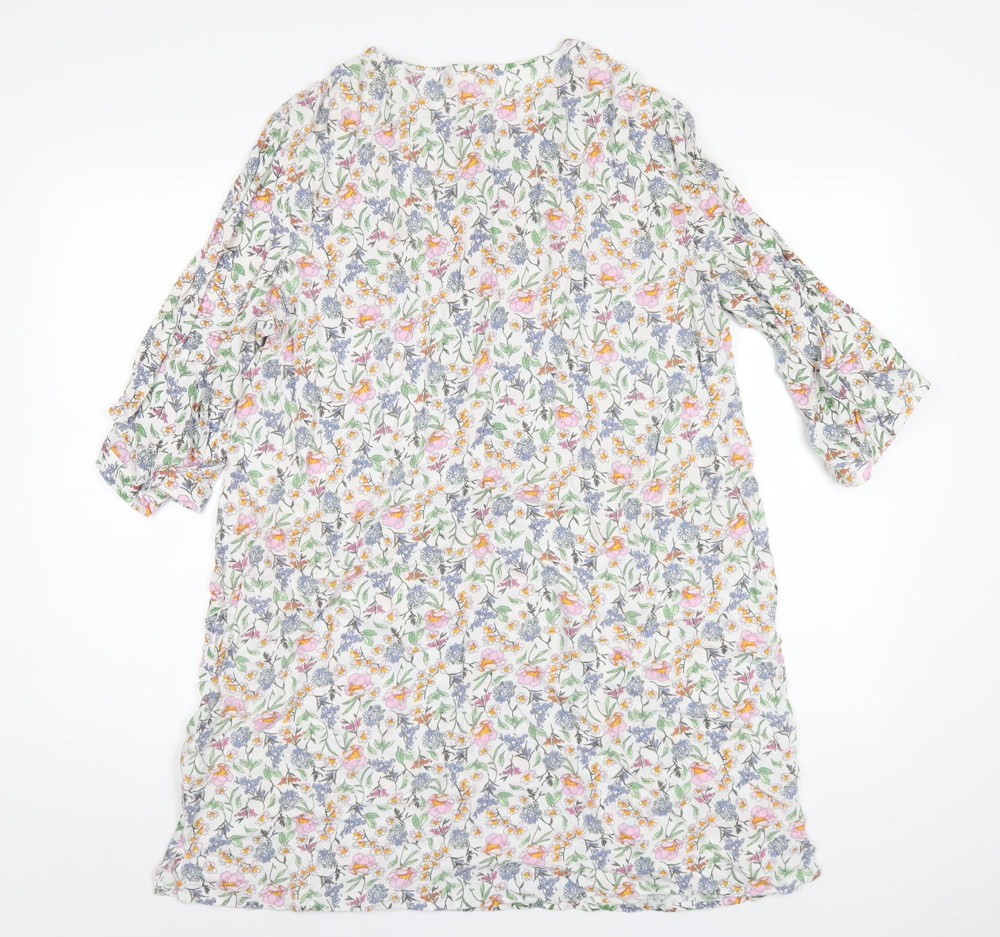 H&M Womens Multicoloured Floral Viscose A-Line Size 12 Round Neck Button