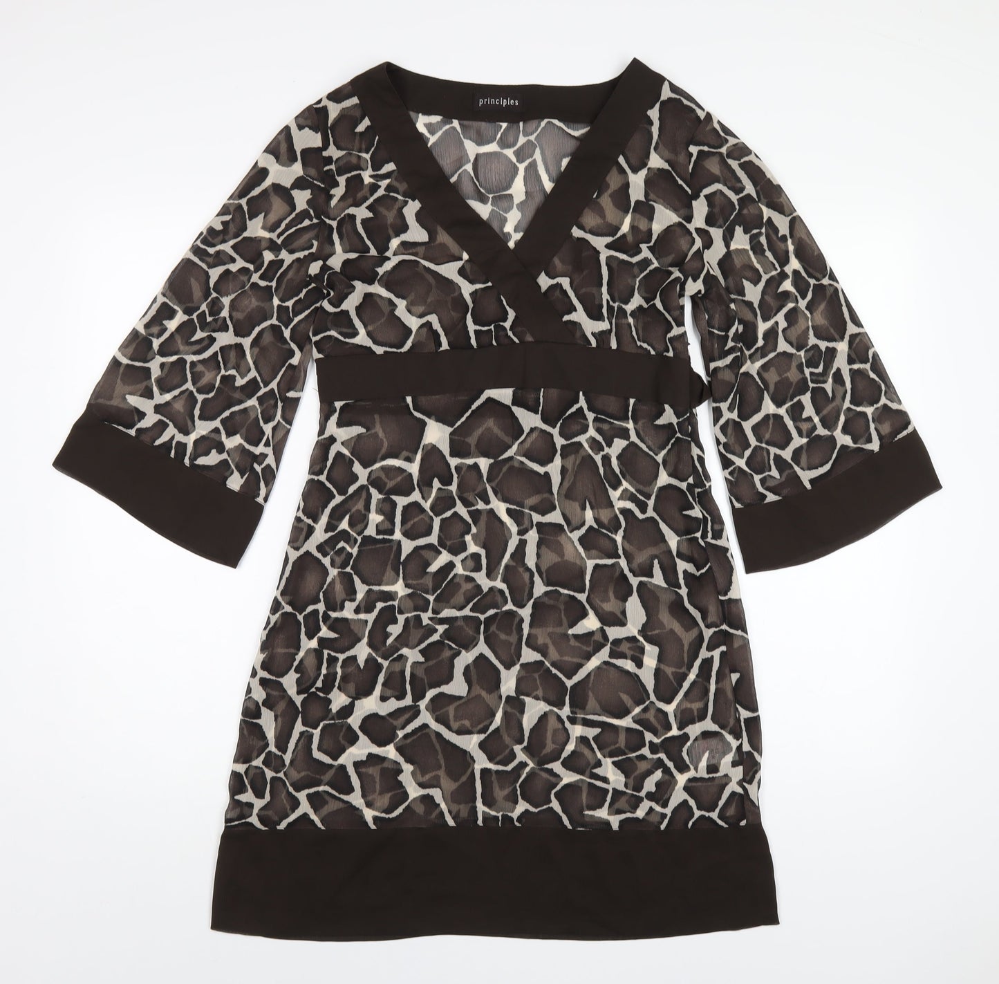 Principles Womens Brown Geometric Polyester A-Line Size 10 V-Neck Zip