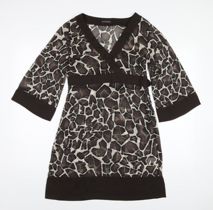 Principles Womens Brown Geometric Polyester A-Line Size 10 V-Neck Zip