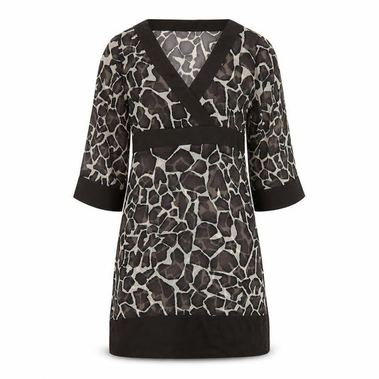 Front view of Principles women’s brown geometric polyester a-line, size UK 10, v-neck zip