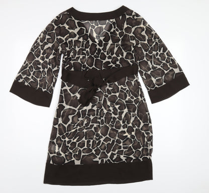 Principles Womens Brown Geometric Polyester A-Line Size 10 V-Neck Zip