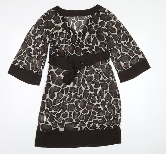 Principles Womens Brown Geometric Polyester A-Line Size 10 V-Neck Zip