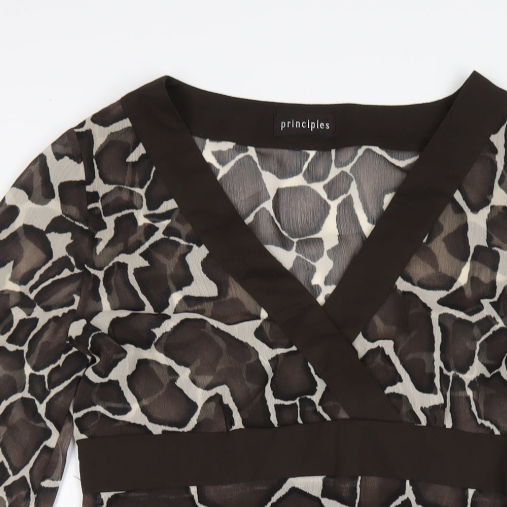 Principles Womens Brown Geometric Polyester A-Line Size 10 V-Neck Zip