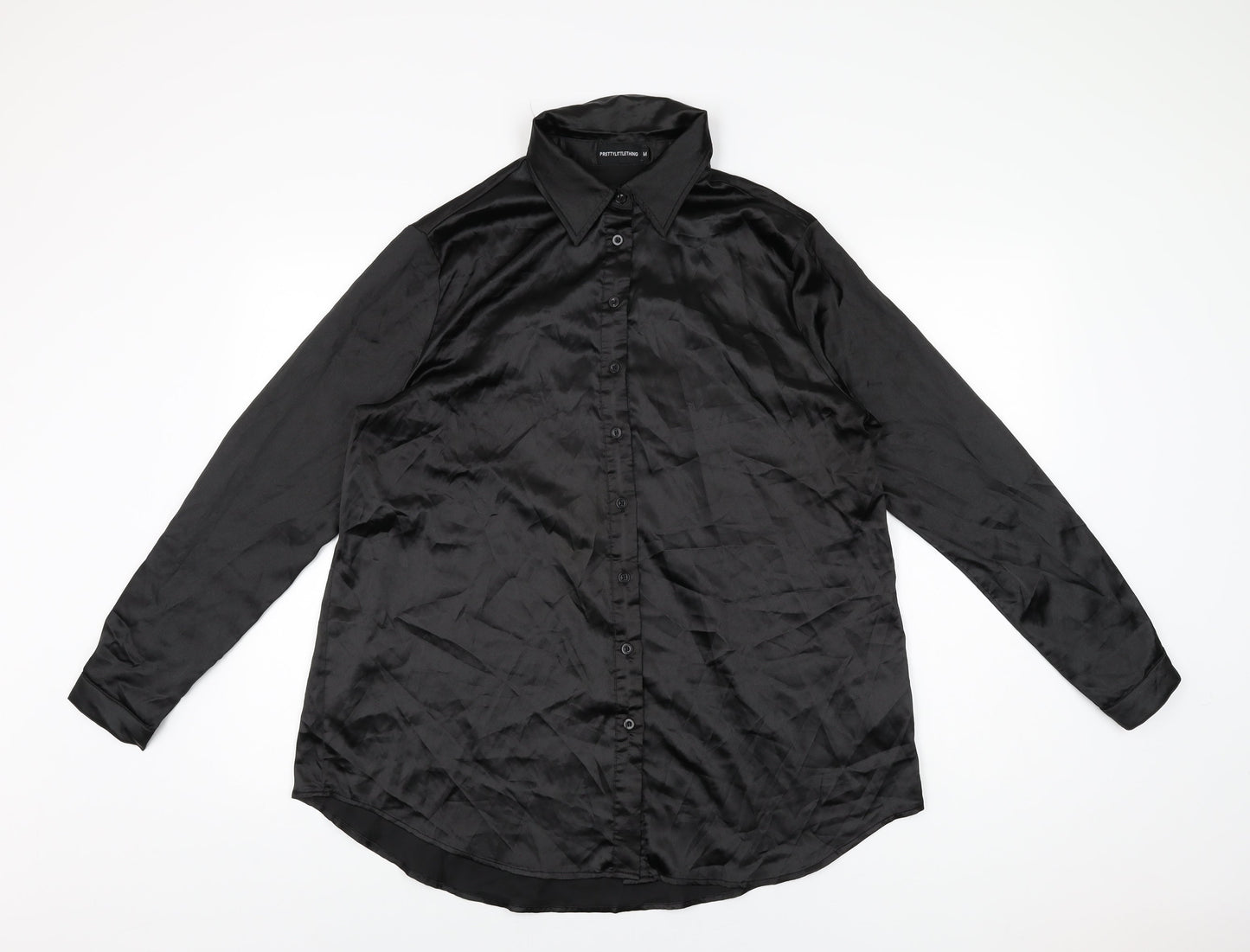 Womens UK Size M PRETTYLITTLETHING Black Basic Button-Up