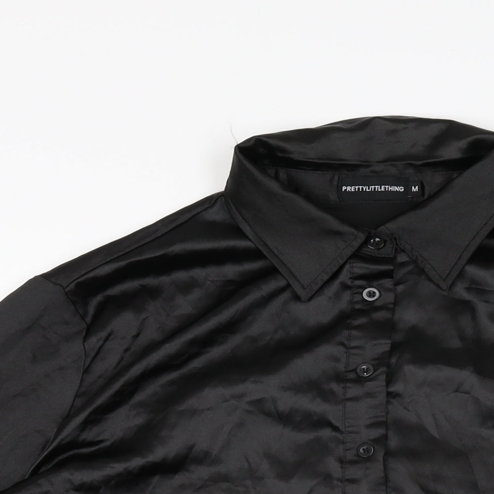 Womens UK Size M PRETTYLITTLETHING Black Basic Button-Up