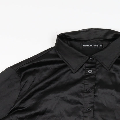 Womens UK Size M PRETTYLITTLETHING Black Basic Button-Up