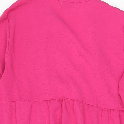 Blue Navy Womens Pink Polyester Shift Size 18 V-Neck Pullover