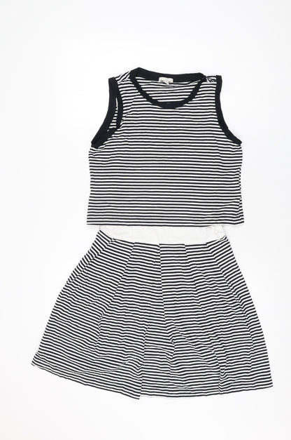 Gap Womens White Striped Cotton Skater Dress Size S Round Neck Pullover