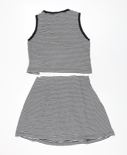 Gap Womens White Striped Cotton Skater Dress Size S Round Neck Pullover