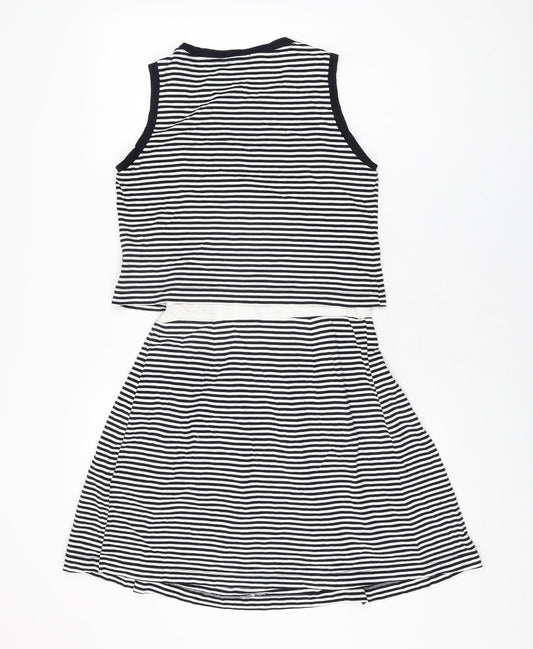 Gap Womens White Striped Cotton Skater Dress Size S Round Neck Pullover