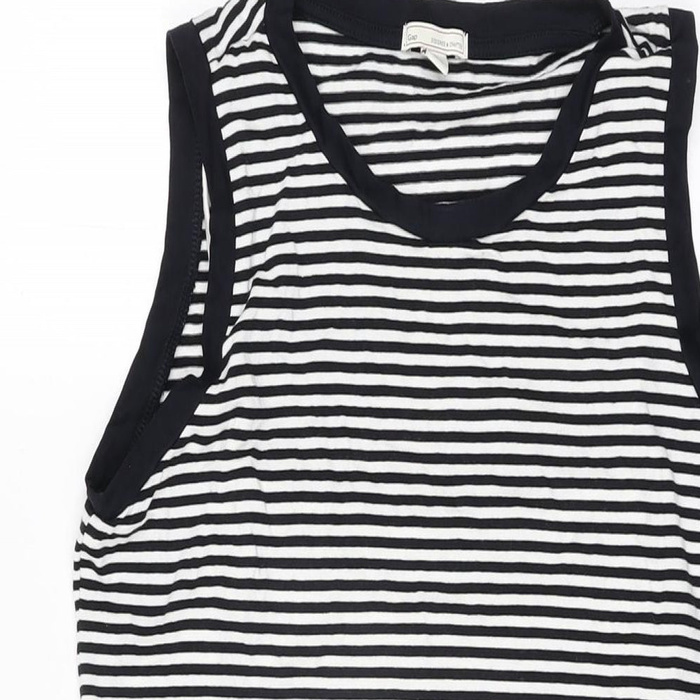 Gap Womens White Striped Cotton Skater Dress Size S Round Neck Pullover