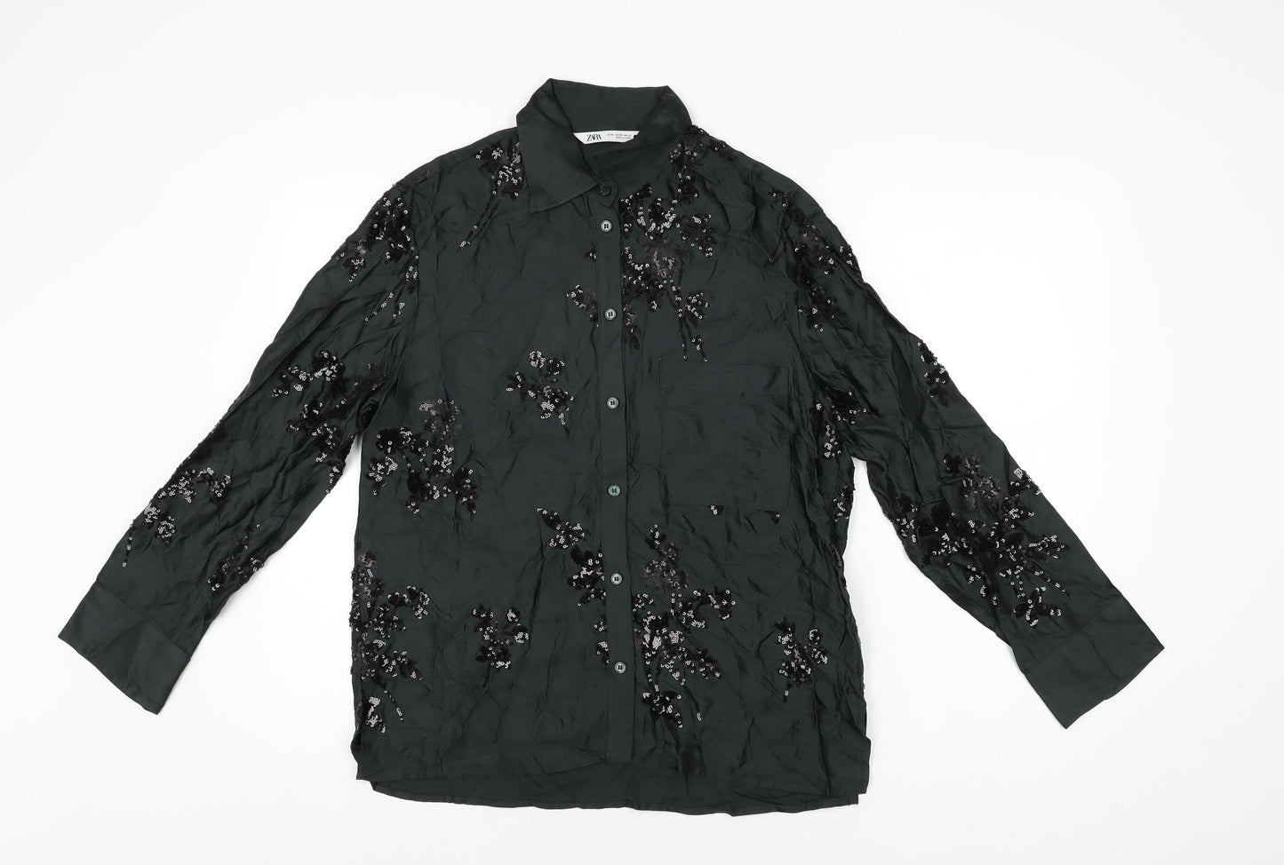 Womens UK Size XS Zara Black Basic Button-Up