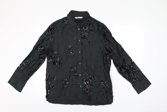 Womens UK Size XS Zara Black Basic Button-Up