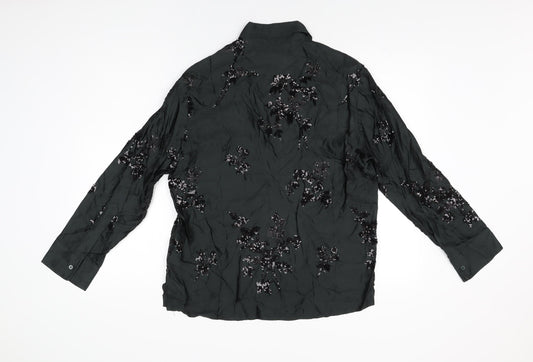 Womens UK Size XS Zara Black Basic Button-Up