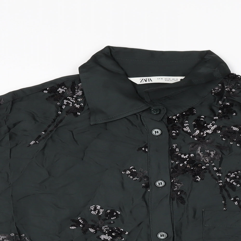 Womens UK Size XS Zara Black Basic Button-Up