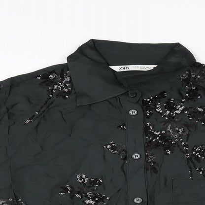 Womens UK Size XS Zara Black Basic Button-Up