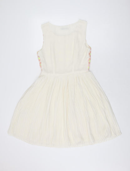 Darling Womens Ivory Floral Polyester Skater Dress Size S Round Neck Zip