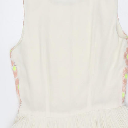 Darling Womens Ivory Floral Polyester Skater Dress Size S Round Neck Zip