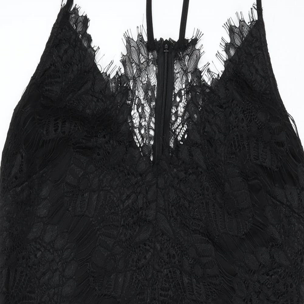 Boohoo Womens Black Floral Polyester Bodycon Size 14 V-Neck Zip