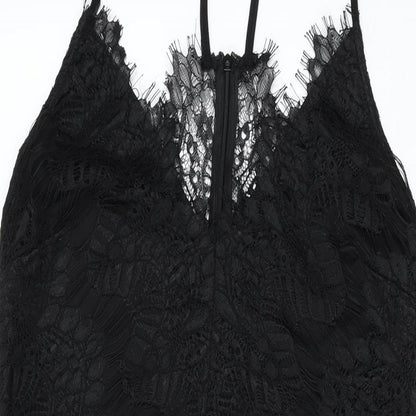 Boohoo Womens Black Floral Polyester Bodycon Size 14 V-Neck Zip