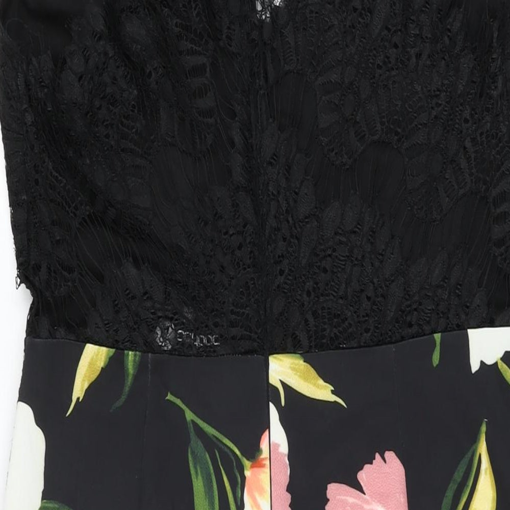 Boohoo Womens Black Floral Polyester Bodycon Size 14 V-Neck Zip