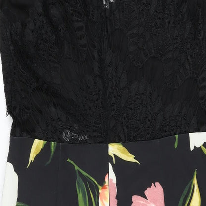 Boohoo Womens Black Floral Polyester Bodycon Size 14 V-Neck Zip